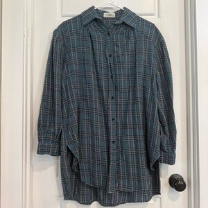 Natural Life Plaid Button Down Tunic Women’s Small Blue Boho Shirt LIKE NEW